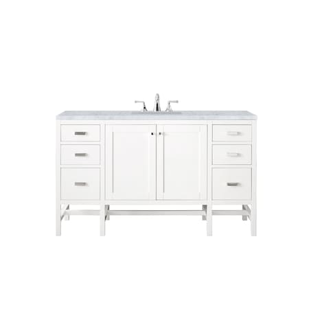 James Martin Vanities Addison 60in Single Vanity, Glossy White w/ 3 CM Carrara White Top E444-V60S-GW-3CAR